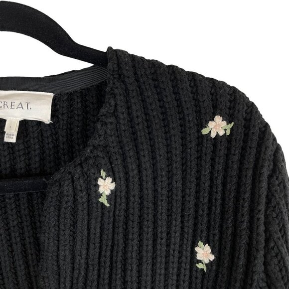 The Great Flower Embroidery Ribbed Cable Knit Crop Cardigan Black Size 1 - Picture 4 of 7